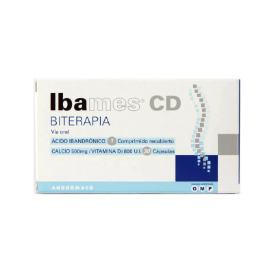 Imagen de IBAMES CD BITERAPIA (IBANDRONATO 150MG X 1 COMP.REC+CALCIO/VITD 500/800 X30 CAPS)
