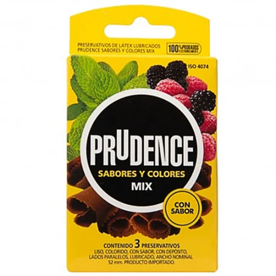 Imagen de PRUDENCE MIX PRESERVATIVO DE LATEX LUBRICADO 3 UNIDADES [CHOCOLATE+MENTA+TUTTI FRUTTI]