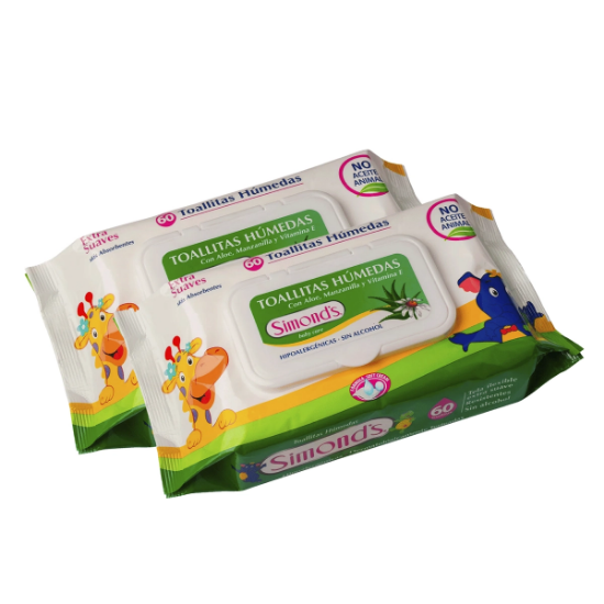 Imagen de SIMONDS BABY CARE ALOE VITAMINA-E VERDE PLANA TOALLITAS HUMEDAS 60 UNIDADES REPUESTO PACK2