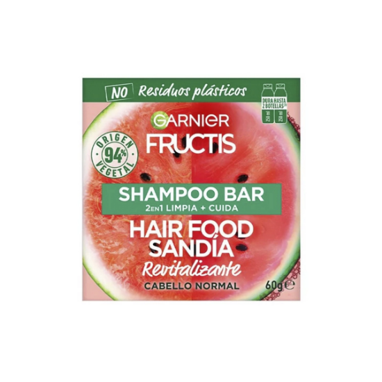 Imagen de GARNIER FRUCTIS HAIR FOOD 2EN1 SANDIA REVITALIZANTE CABELLO NORMAL SHAMPOO EN BARRA 60 G.