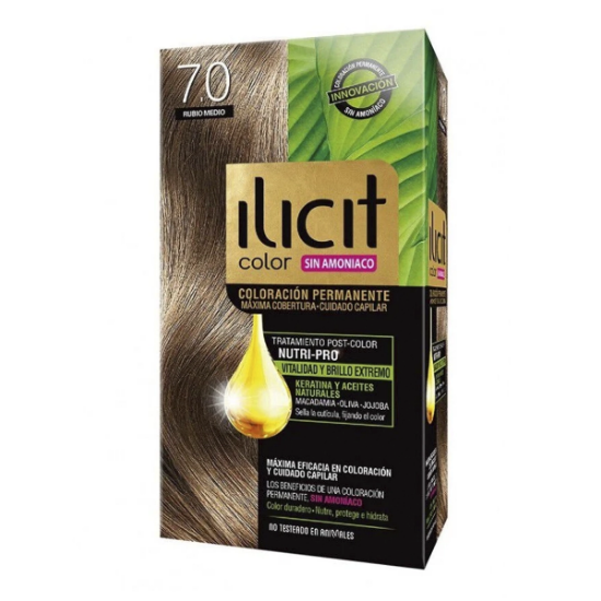 Imagen de ILICIT COLOR 7.0 RUBIO MEDIO COLORACION PERMANENTE S/AMONIACO 60 G.