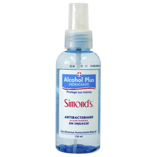 Imagen de SIMONDS ALCOHOL PLUS 70% HIDRATANTE ANTIBACTERIANO SPRAY MANOS S/ENJ. 130 ML