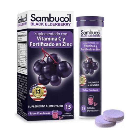 Imagen de SAMBUCOL TAB. EFERVES X 15 SABOR FRAMBUESA (SUPLEMENTADO CON VIT.C 60MG/ZINC 7,5MG)