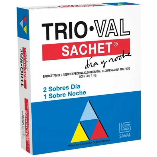 Imagen de TRIOVAL DIA-NOCHE POLVO SOLUCION ORAL 3 SOBRES [BE] (PARACETAMOL+PSEUDOEF+CLORFENAMINA)