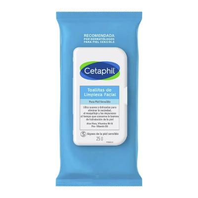 Imagen de Cetaphil cleansing wipes piel sensible toallitas limpieza facial x 25 unidades