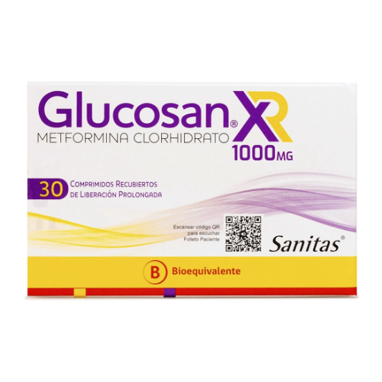Imagen de GLUCOSAN-XR 1000 MG 30 COMPRIMIDOS RECUBIERTOS LIB.PROLONGADA [BE] (METFORMINA)