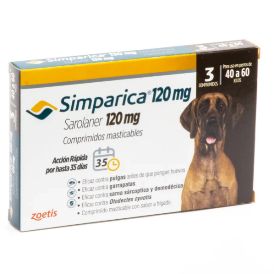 Imagen de VET SIMPARICA 120MG X 3 COMP. (40KG A 60 KG)