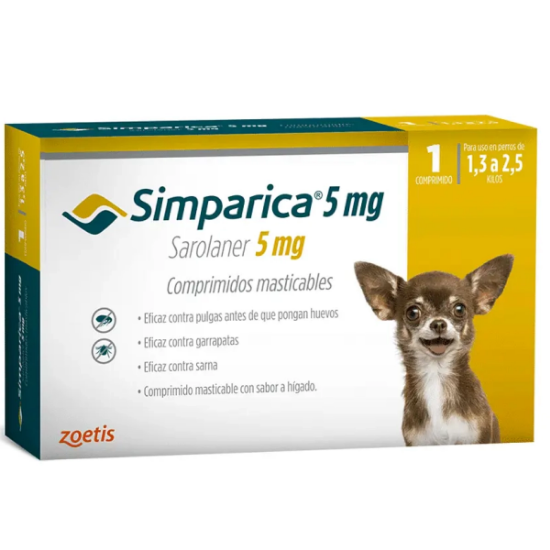 Imagen de VET SIMPARICA 5MG X 1 COMP. (1.3KG A 2.5KG)
