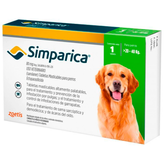 Imagen de VET SIMPARICA 80MG X 1 COMP. (20KG A 40KG)