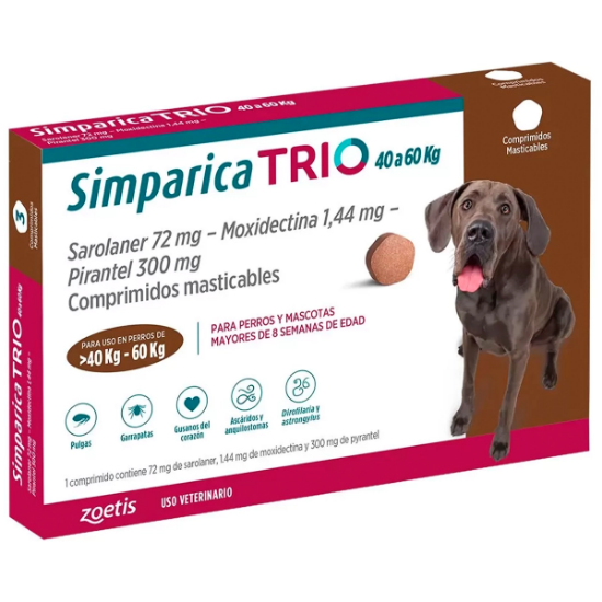 Imagen de VET SIMPARICA TRIO X 1 COMP. (40.1 - 60 kg)