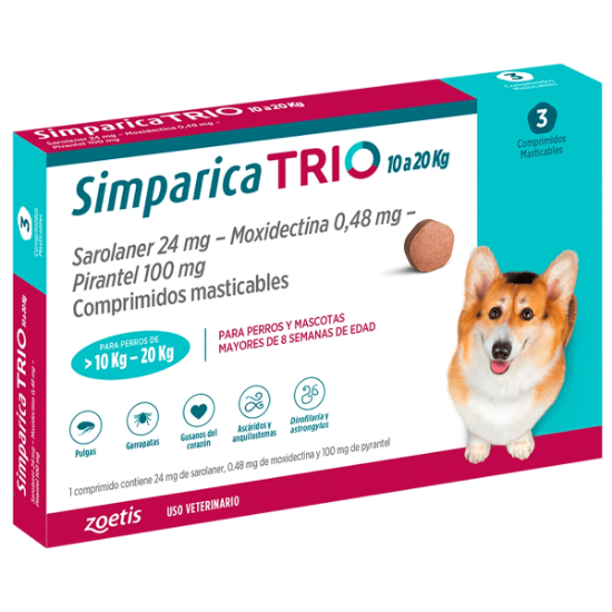 Imagen de VET SIMPARICA TRIO X 3 COMP. (10.1 - 20 kg)
