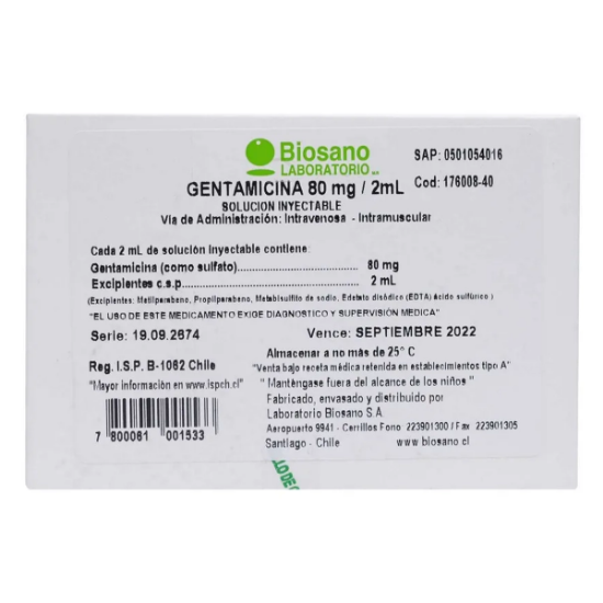 Imagen de GENTAMICINA 80MG / 2ML CAJA X 3 UNID.