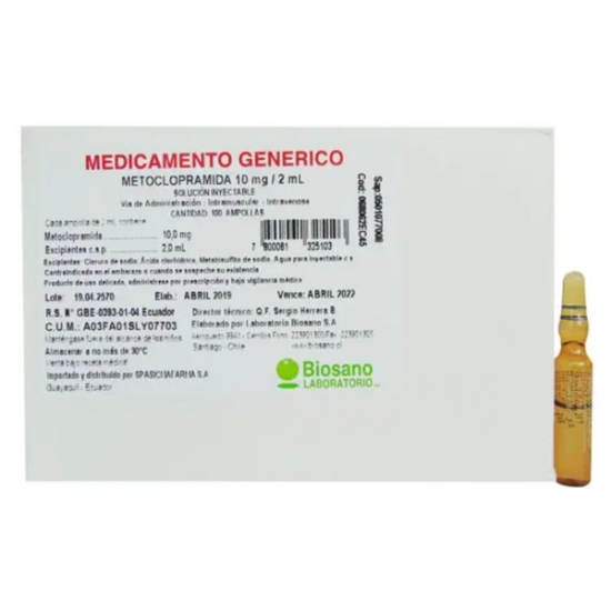 Imagen de METOCLOPRAMIDA 10MG / 2ML X 100 UNID.