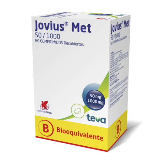 Imagen de JOVIUS MET 50/1000 MG 60 COMPRIMIDOS RECUBIERTOS (VILDAGLIPTINA+METFORMINA)