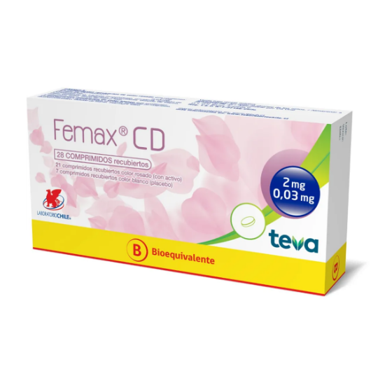 Imagen de FEMAX CD 2/0.03MG 28 COMPRIMIDOS RECUBIERTOS (CLORMADINONA+ETINILESTRADIOL)