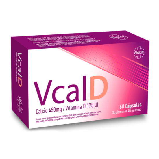 Imagen de VCAL-D 60 CAPSULAS [VITALAB] (CALCIO 450 MG+ VITAMINA-D 175 U.I.)
