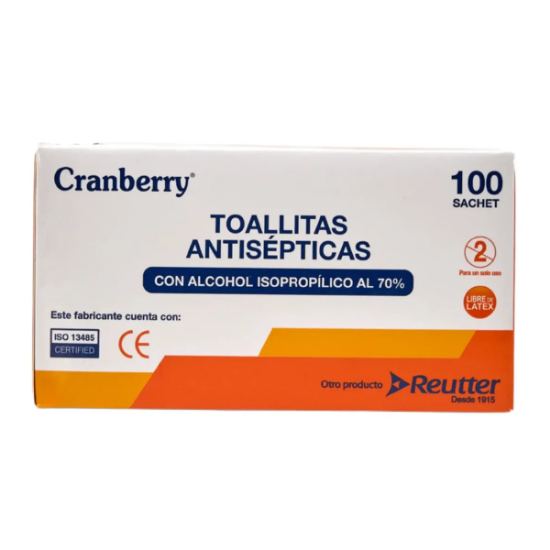Imagen de CRANBERRY TOALLITAS ANTISEPTICAS AL 70% X 100 UNID.