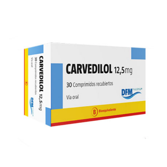 Imagen de CARVEDILOL 12,5 MG X 30 COMPRIMIDOS RECUBIERTOS