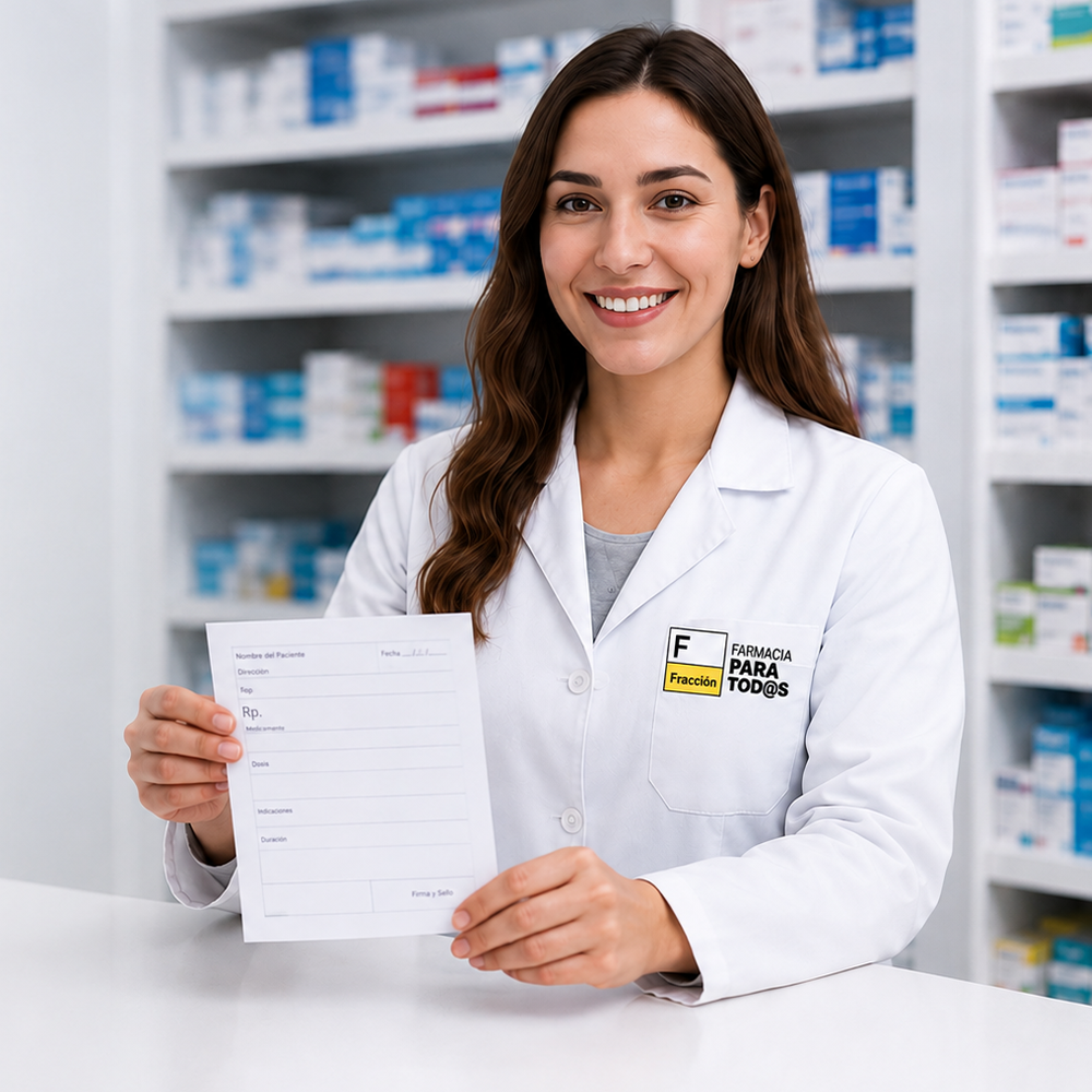 Farmacéutica sosteniendo una receta médica